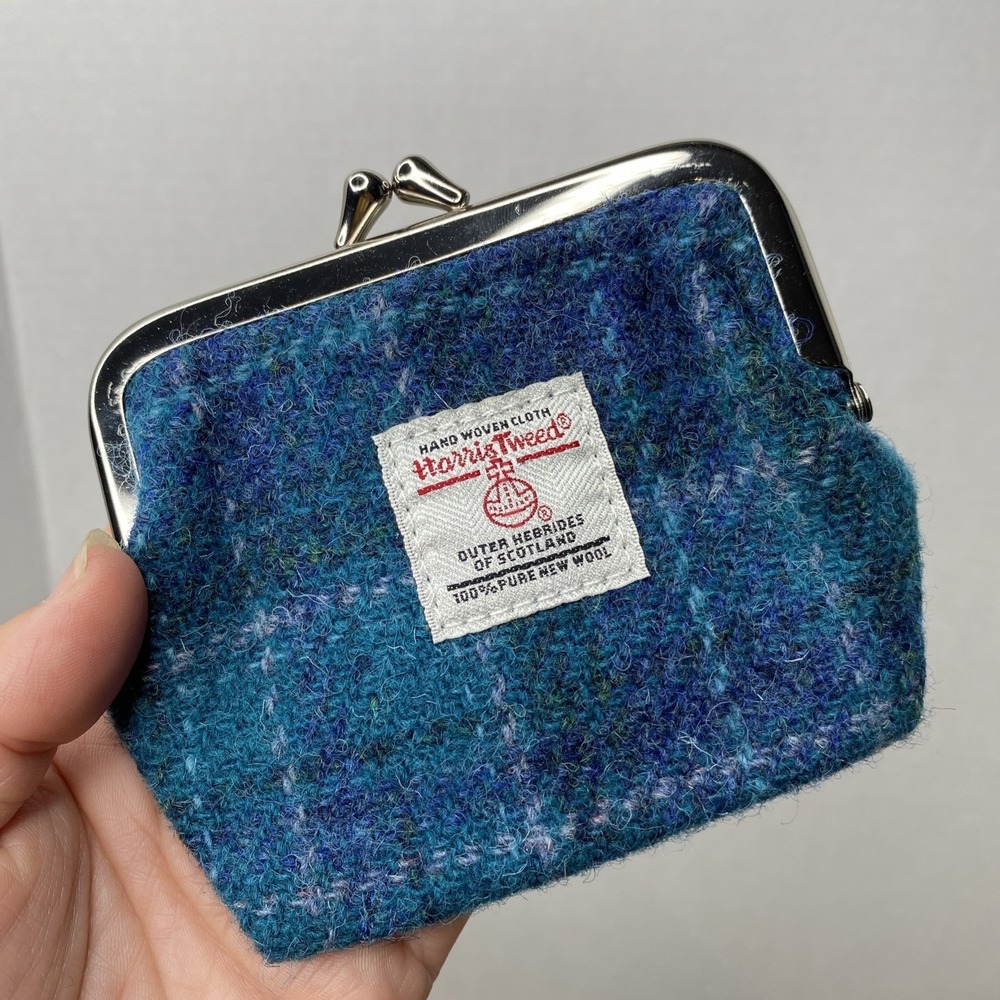 Harris Tweed Wool Tartan Small Coin/Card Purse Multi-Colored Blue Tones - Picture 8 of 11